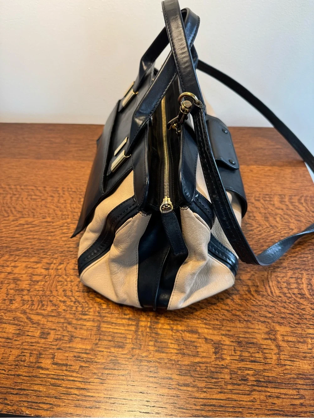 Chloe Alice Two-Tone Leather Satchel Bag with COA